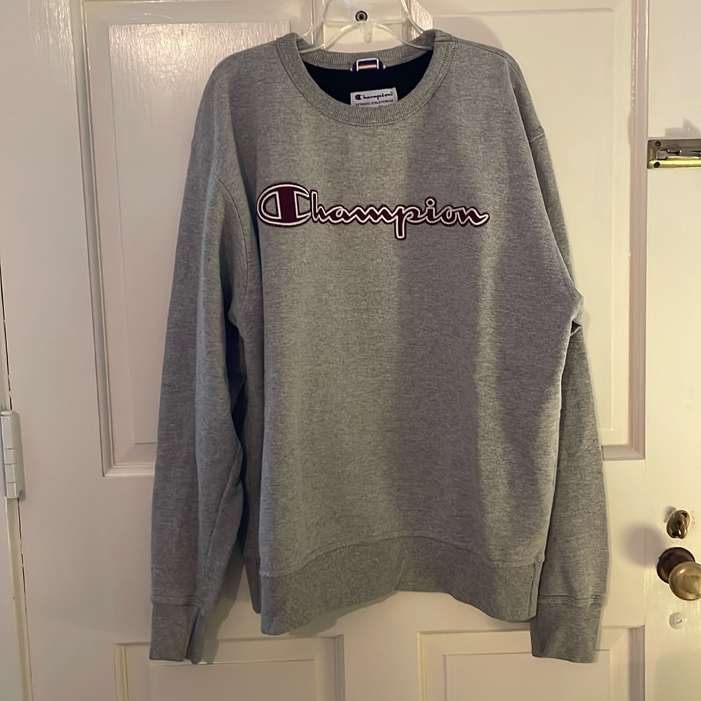 Men’s Champion Crew Neck Sweatshirt, Grey, Large